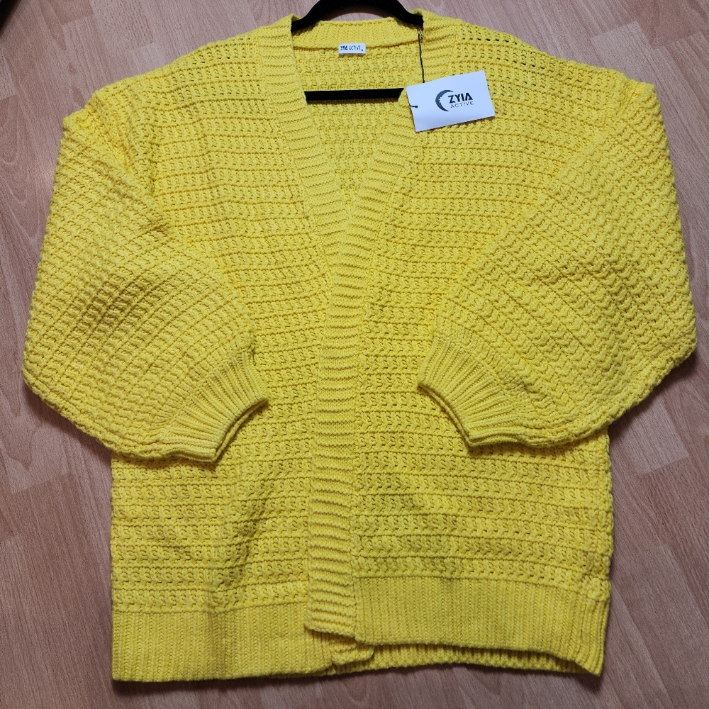 NWT ZYIA Petra‎ Open Front Knit Cardigan Meyer Lemon Yellow Size Medium